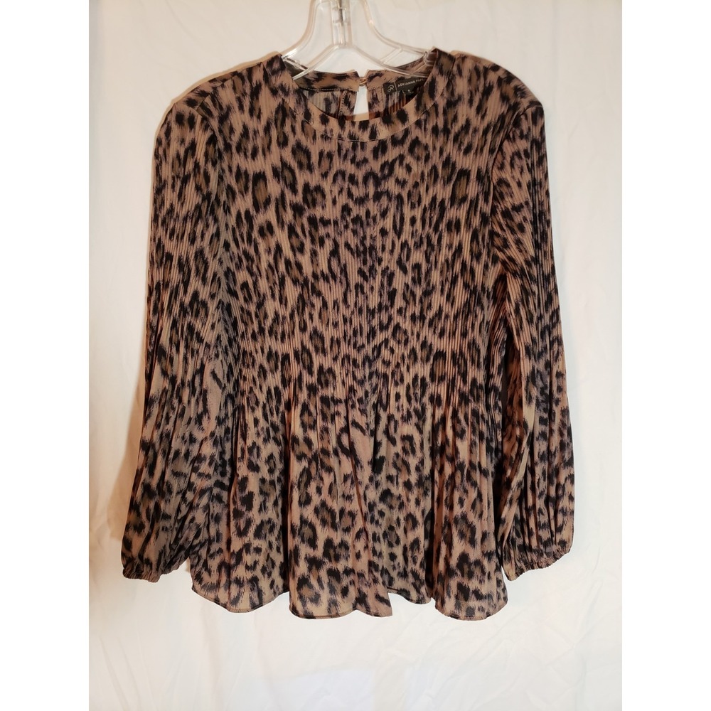 Women's Adrianna Papell Animal Print Pleated Long Sleeve Top Size S